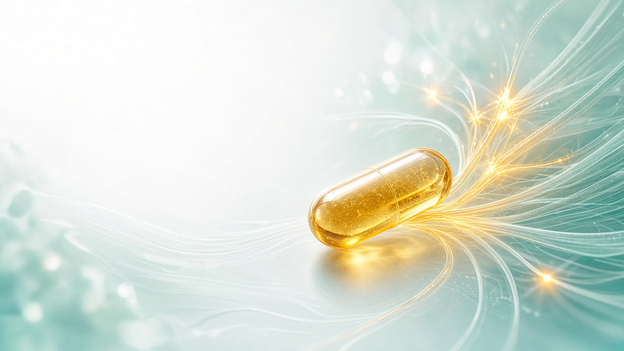 Alpha lipoic acid capsule with nerve pathway illustration