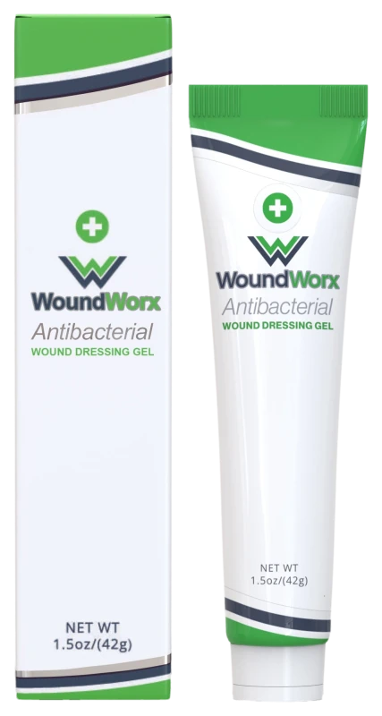 WoundWorx Antibacterial Wound Dressing Gel tube and box